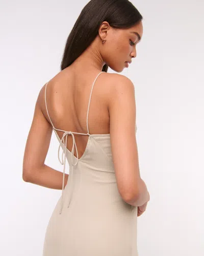 Abercrombie & Fitch Tie-back Sheer Slip Midi Dress In Neutral