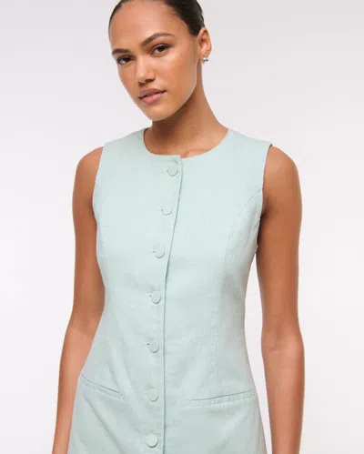 Abercrombie & Fitch The A&f Mara Linen-blend Mini Dress In Green
