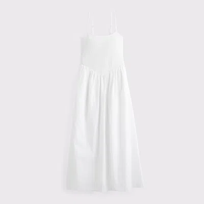 Abercrombie & Fitch Dipped-waist Smocked Midi Dress In White