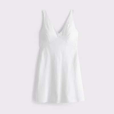 Abercrombie & Fitch V-neck Linen-blend Mini Dress In White