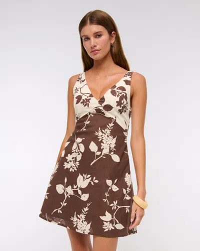 Abercrombie & Fitch V-neck Linen-blend Mini Dress In Brown
