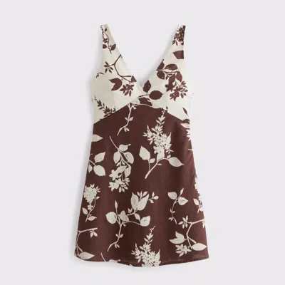 Abercrombie & Fitch V-neck Linen-blend Mini Dress In Brown