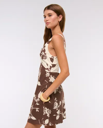 Abercrombie & Fitch V-neck Linen-blend Mini Dress In Brown