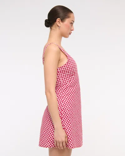 Abercrombie & Fitch V-neck Linen-blend Mini Dress In Red