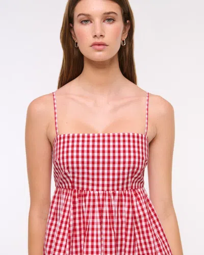 Abercrombie & Fitch Babydoll Bubble Hem Mini Dress In Red