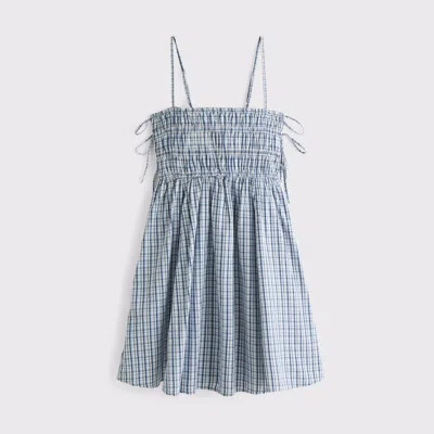 Abercrombie & Fitch Smocked Babydoll Tie Mini Dress In Blue