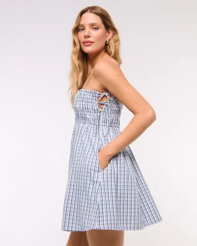 Abercrombie & Fitch Smocked Babydoll Tie Mini Dress In Blue