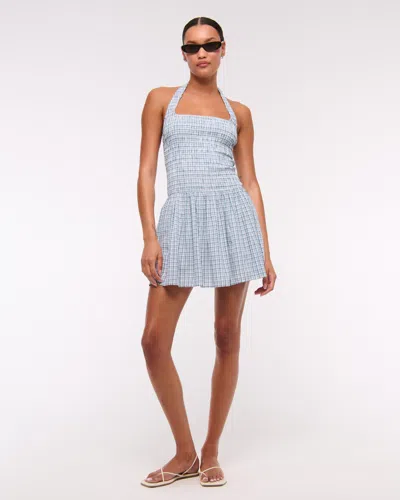 Abercrombie & Fitch Drop-waist Smocked Mini Dress In Blue