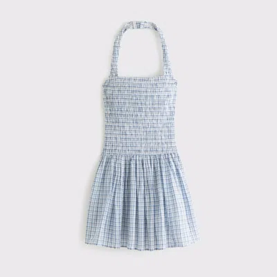 Abercrombie & Fitch Drop-waist Smocked Mini Dress In Blue