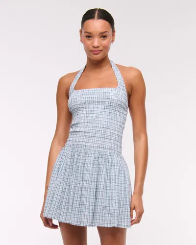 Abercrombie & Fitch Drop-waist Smocked Mini Dress In Blue