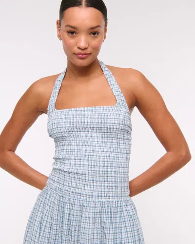 Abercrombie & Fitch Drop-waist Smocked Mini Dress In Blue