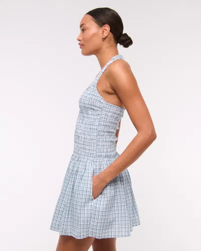 Abercrombie & Fitch Drop-waist Smocked Mini Dress In Blue