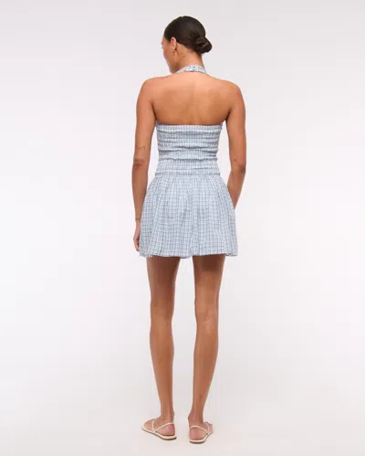Abercrombie & Fitch Drop-waist Smocked Mini Dress In Blue