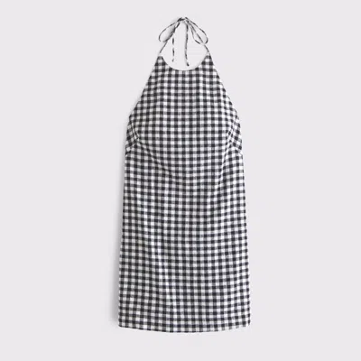 Abercrombie & Fitch Open-back Halter Linen-blend Mini Dress In Black