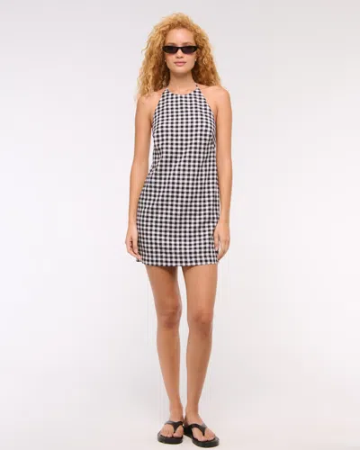 Abercrombie & Fitch Open-back Halter Linen-blend Mini Dress In Black