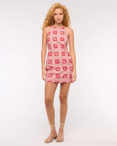 Abercrombie & Fitch Open-back Halter Linen-blend Mini Dress In Purple