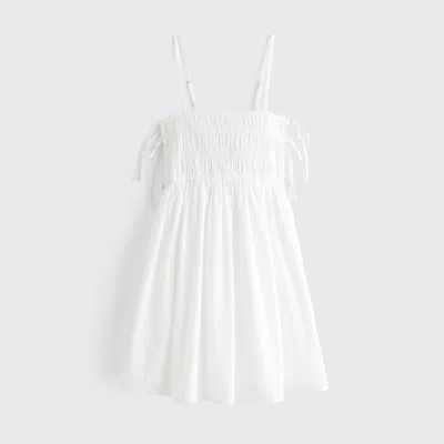 Abercrombie & Fitch Smocked Babydoll Tie Mini Dress In White