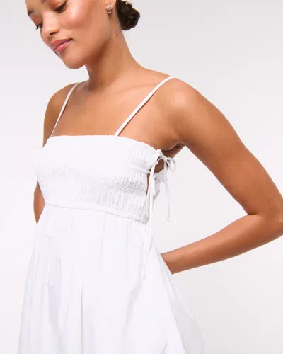 Abercrombie & Fitch Smocked Babydoll Tie Mini Dress In White