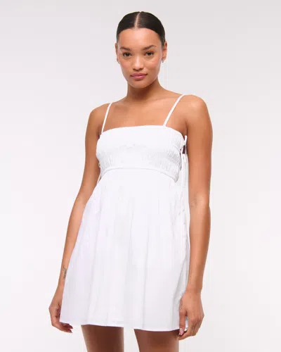 Abercrombie & Fitch Smocked Babydoll Tie Mini Dress In White