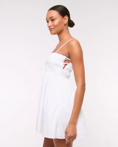 Abercrombie & Fitch Smocked Babydoll Tie Mini Dress In White