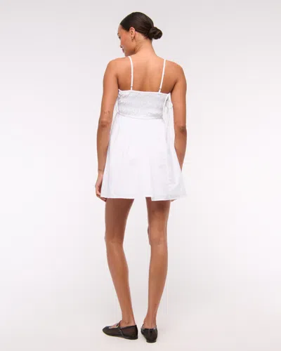 Abercrombie & Fitch Smocked Babydoll Tie Mini Dress In White