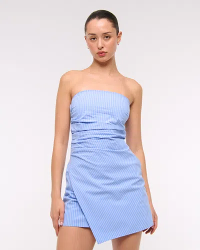 Abercrombie & Fitch Strapless Asymmetrical Mini Dress In Blue