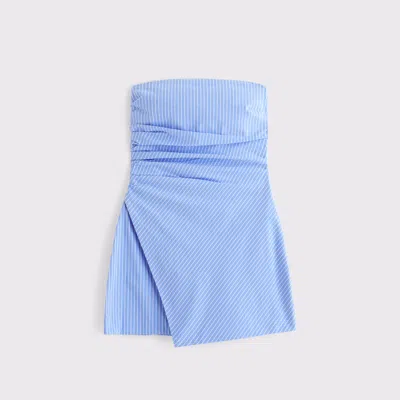 Abercrombie & Fitch Strapless Asymmetrical Mini Dress In Blue