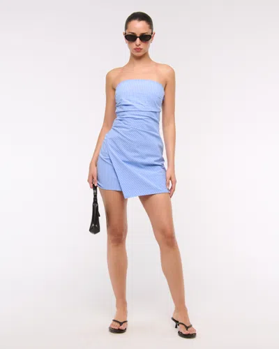 Abercrombie & Fitch Strapless Asymmetrical Mini Dress In Blue