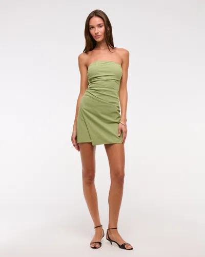 Abercrombie & Fitch Strapless Asymmetrical Mini Dress In Green