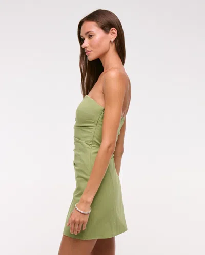 Abercrombie & Fitch Strapless Asymmetrical Mini Dress In Green