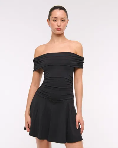 Abercrombie & Fitch Off-the-shoulder Knit Skort In Black