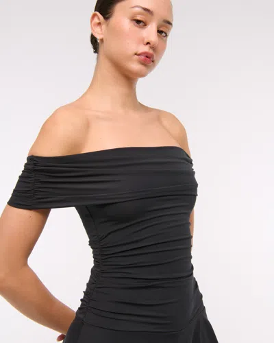 Abercrombie & Fitch Off-the-shoulder Knit Skort In Black