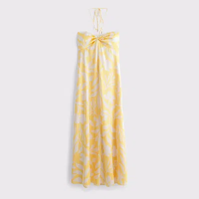 Abercrombie & Fitch Twist-front Flowy Maxi Dress In Yellow