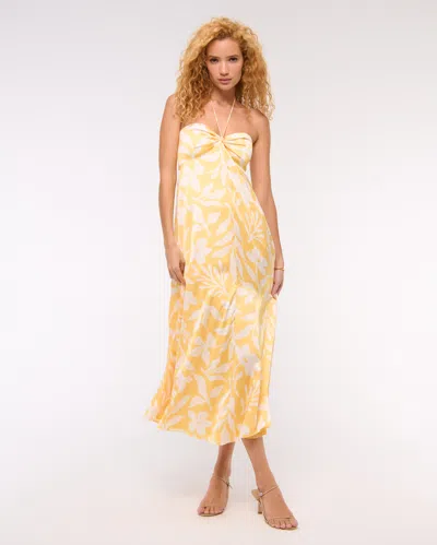 Abercrombie & Fitch Twist-front Flowy Maxi Dress In Yellow