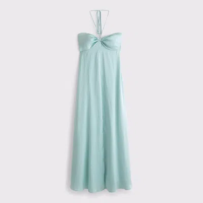 Abercrombie & Fitch Twist-front Flowy Maxi Dress In Blue
