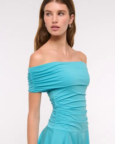 Abercrombie & Fitch Off-the-shoulder Knit Skort In Blue