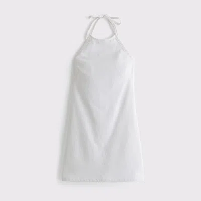 Abercrombie & Fitch Open-back Halter Denim Mini Dress In White