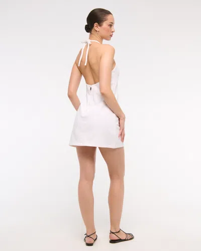 Abercrombie & Fitch Open-back Halter Denim Mini Dress In White