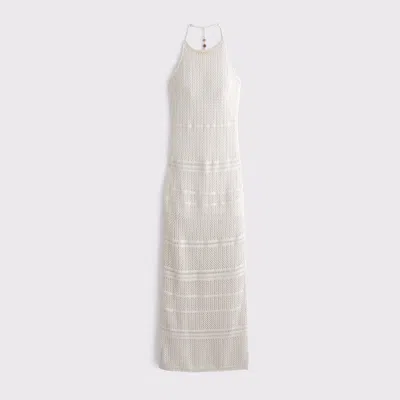 Abercrombie & Fitch Beaded Crochet-style Maxi Dress In White