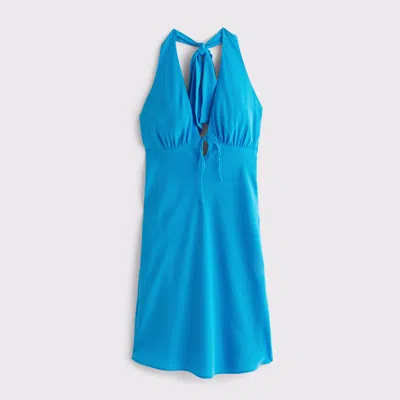 Abercrombie & Fitch Halter Tie-front Slip Mini Dress In Blue