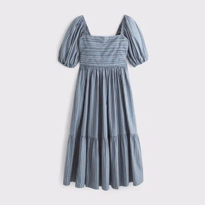 Abercrombie & Fitch The A&f Emerson Poplin Puff Sleeve Midi Dress In Blue