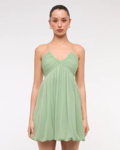 Abercrombie & Fitch Sheer Bubble Hem Mini Dress In Green