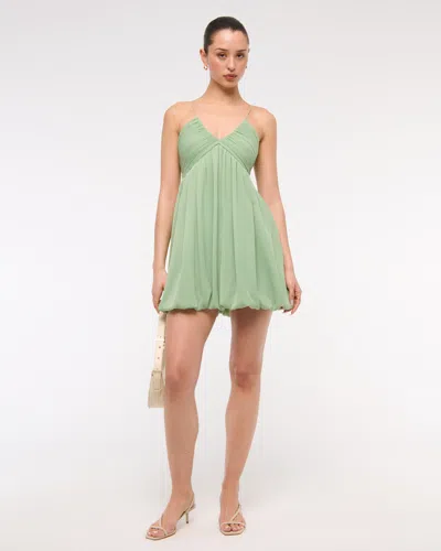 Abercrombie & Fitch Sheer Bubble Hem Mini Dress In Green