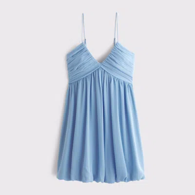 Abercrombie & Fitch Sheer Bubble Hem Mini Dress In Blue