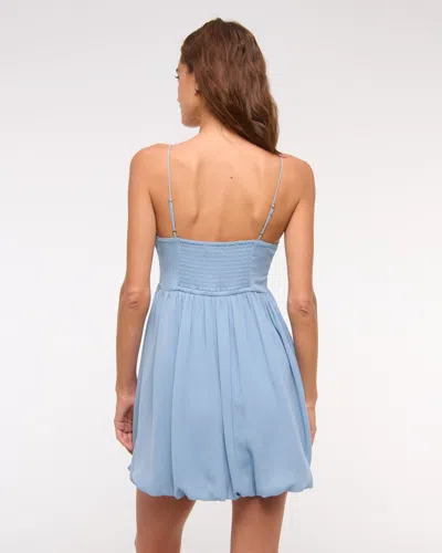 Abercrombie & Fitch Sheer Bubble Hem Mini Dress In Blue