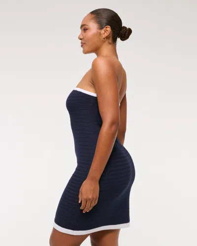 Abercrombie & Fitch Crochet-style Strapless Mini Dress In Blue