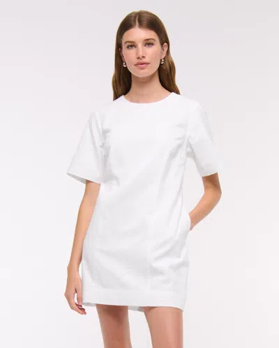 Abercrombie & Fitch Short-sleeve Linen-blend Button Mini Dress In White