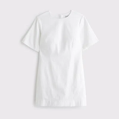 Abercrombie & Fitch Short-sleeve Linen-blend Button Mini Dress In White