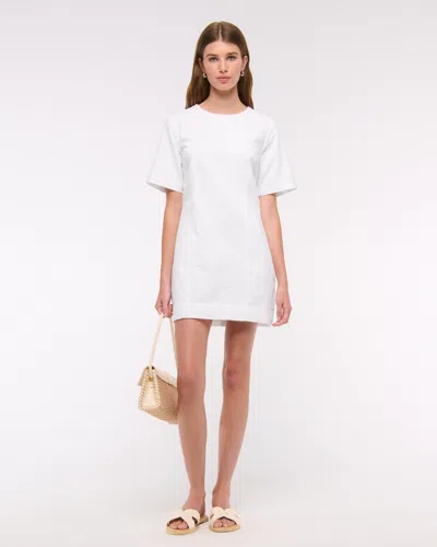 Abercrombie & Fitch Short-sleeve Linen-blend Button Mini Dress In White