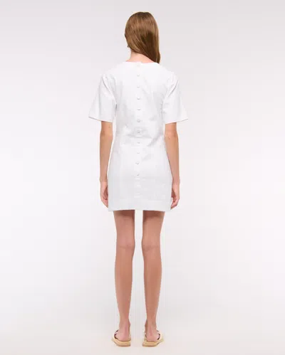 Abercrombie & Fitch Short-sleeve Linen-blend Button Mini Dress In White